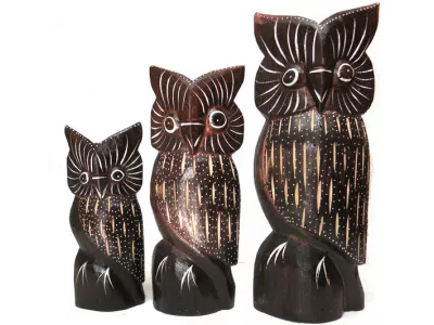 Figurki Rzeźby Drewno SOWA kpl 3 Sowy 30/25/20cm